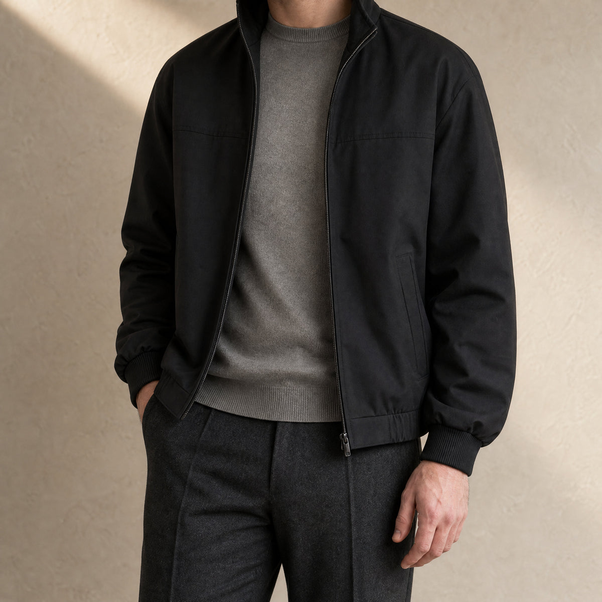 Saddleback Zip Bomber Jacket in Black