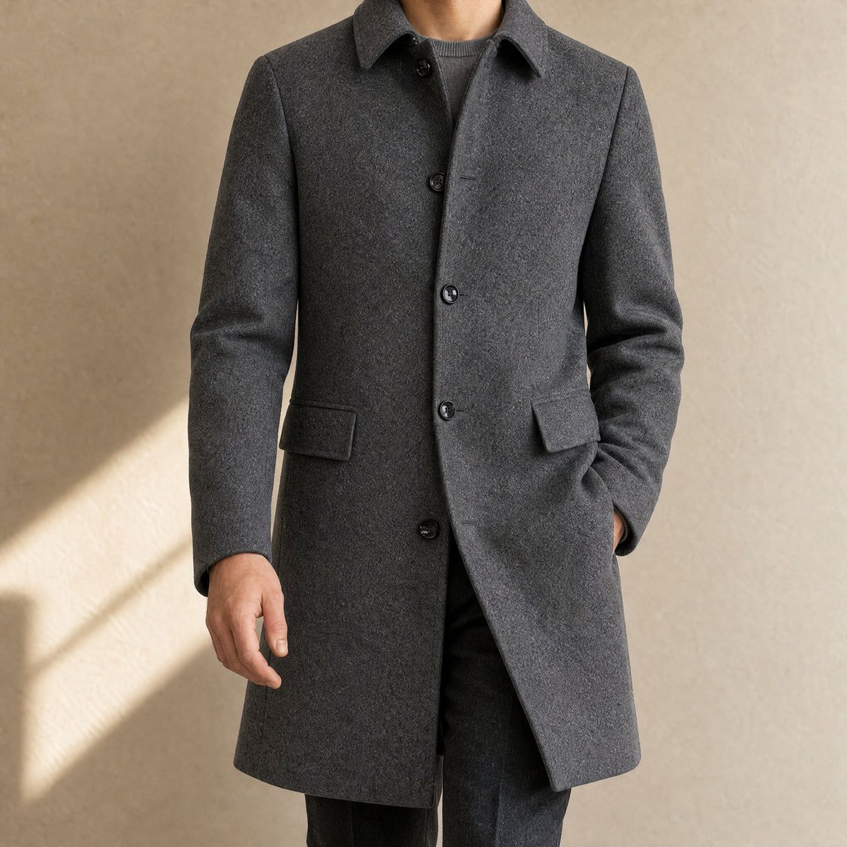 Sandstone Wool-Blend Overcoat in Gray