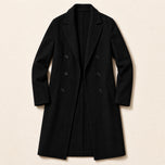 Sapling Long Double-Breasted Overcoat in Black