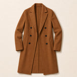Sapling Long Double-Breasted Overcoat in Caramel