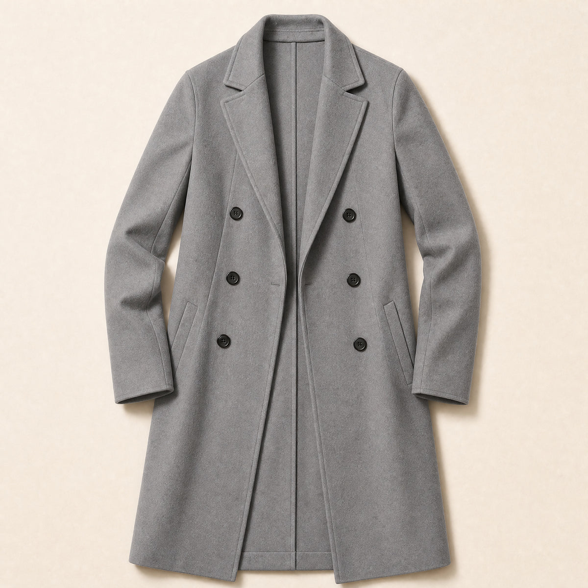 Sapling Long Double-Breasted Overcoat in Gray