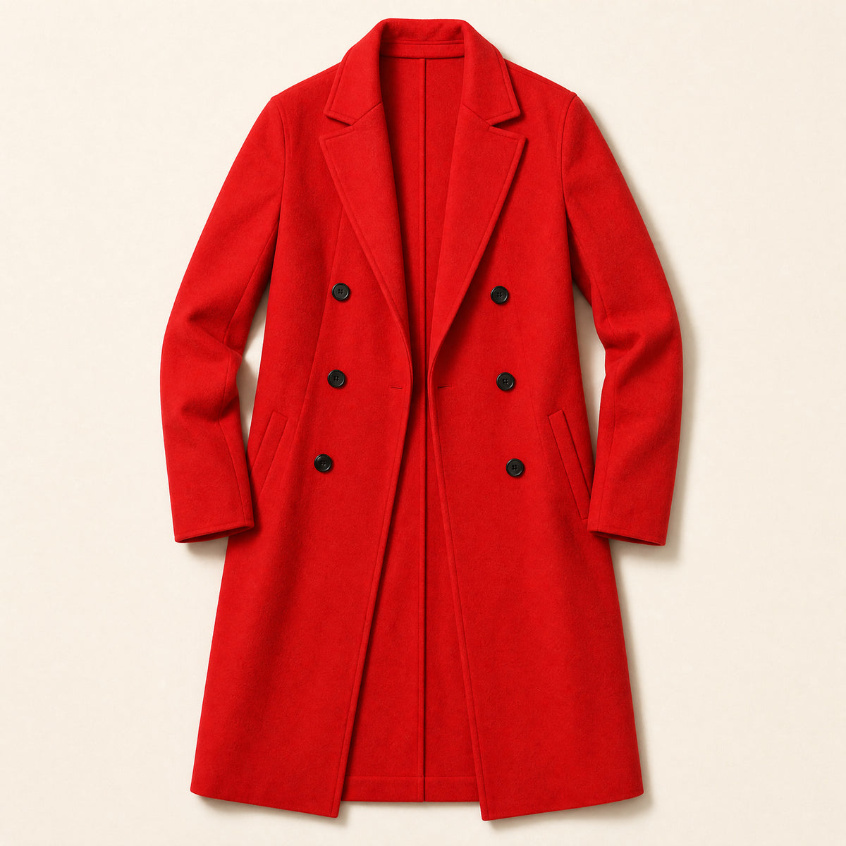Sapling Long Double-Breasted Overcoat in Wine Red