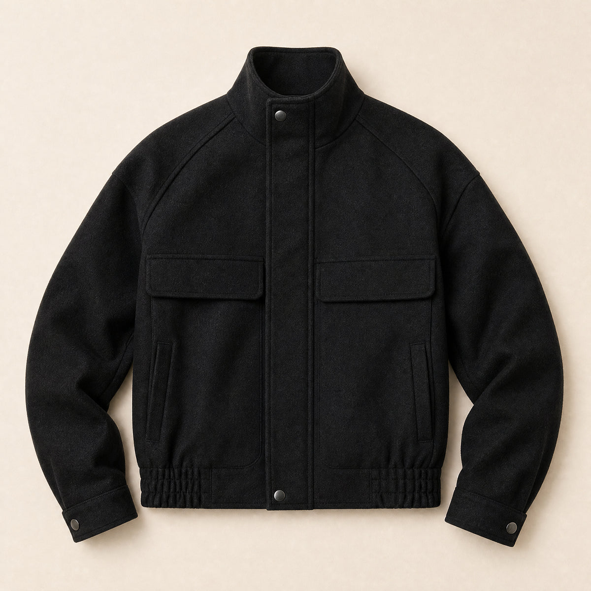 Savanna Short Stand-Collar Bomber Jacket in Black