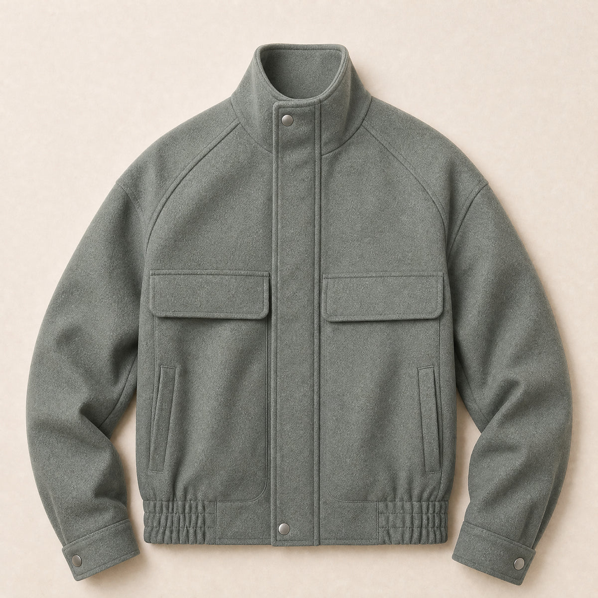 Savanna Short Stand-Collar Bomber Jacket in Green