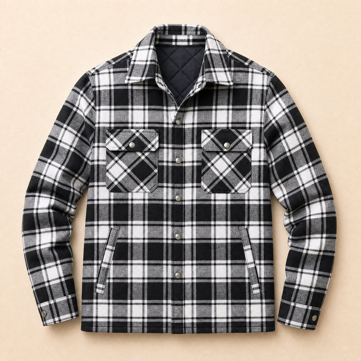 Serac Sherpa-Lined Shirt Jacket in Black/White Plaid
