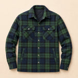 Serac Sherpa-Lined Shirt Jacket in Dark Green Plaid