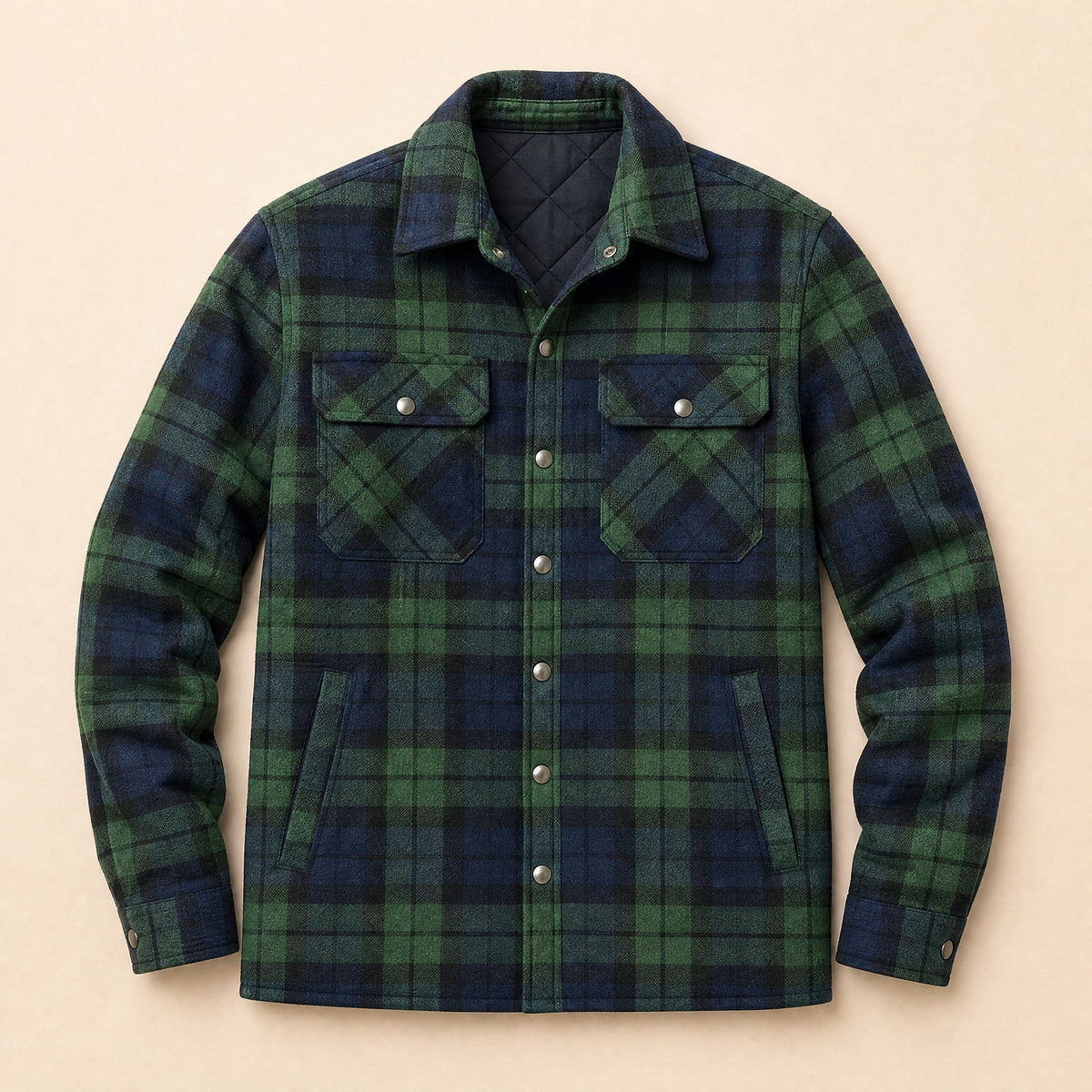 Serac Sherpa-Lined Shirt Jacket in Dark Green Plaid