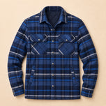 Serac Sherpa-Lined Shirt Jacket in Navy Blue Plaid