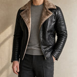 Shaft Leather Shearling Jacket in Black