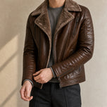 Shaft Leather Shearling Jacket in Coffee