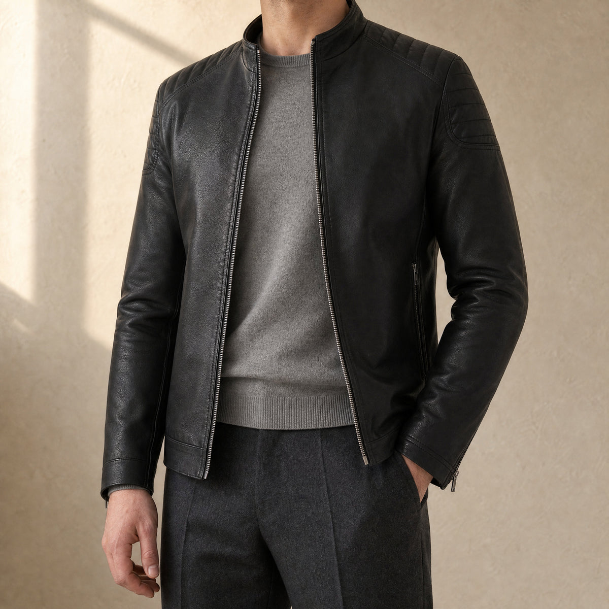 Shale Faux-Leather Jacket in Black