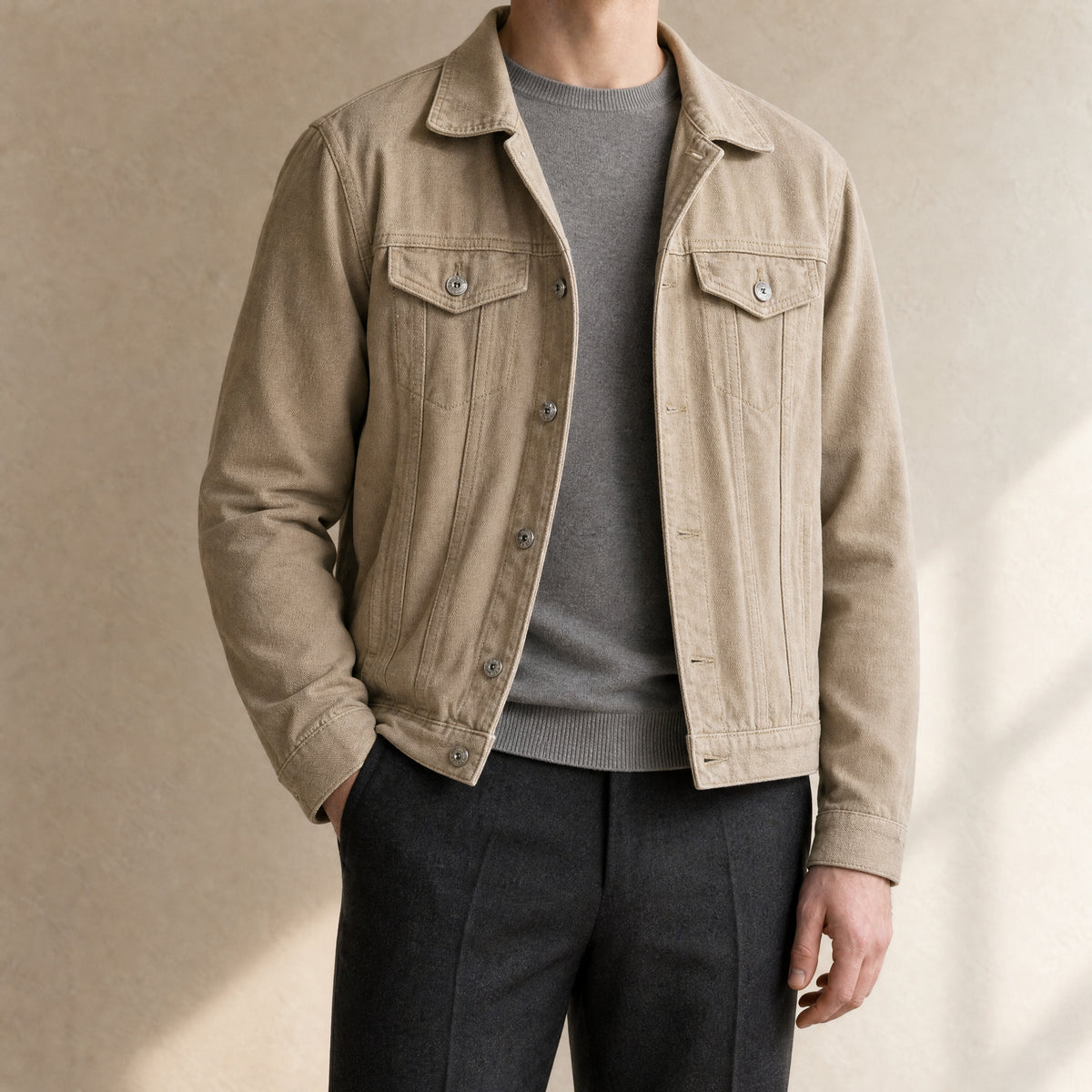 Shaw Oversized Denim Jacket in Khaki