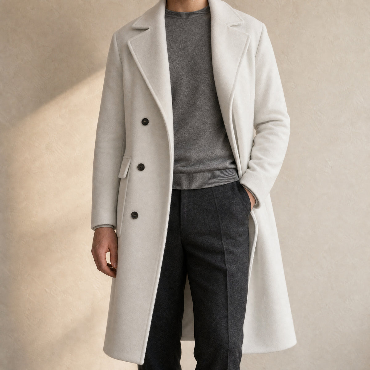Shoal Double-Breasted Overcoat in White