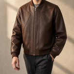 Sleet Leather Flight Bomber Jacket in Brown
