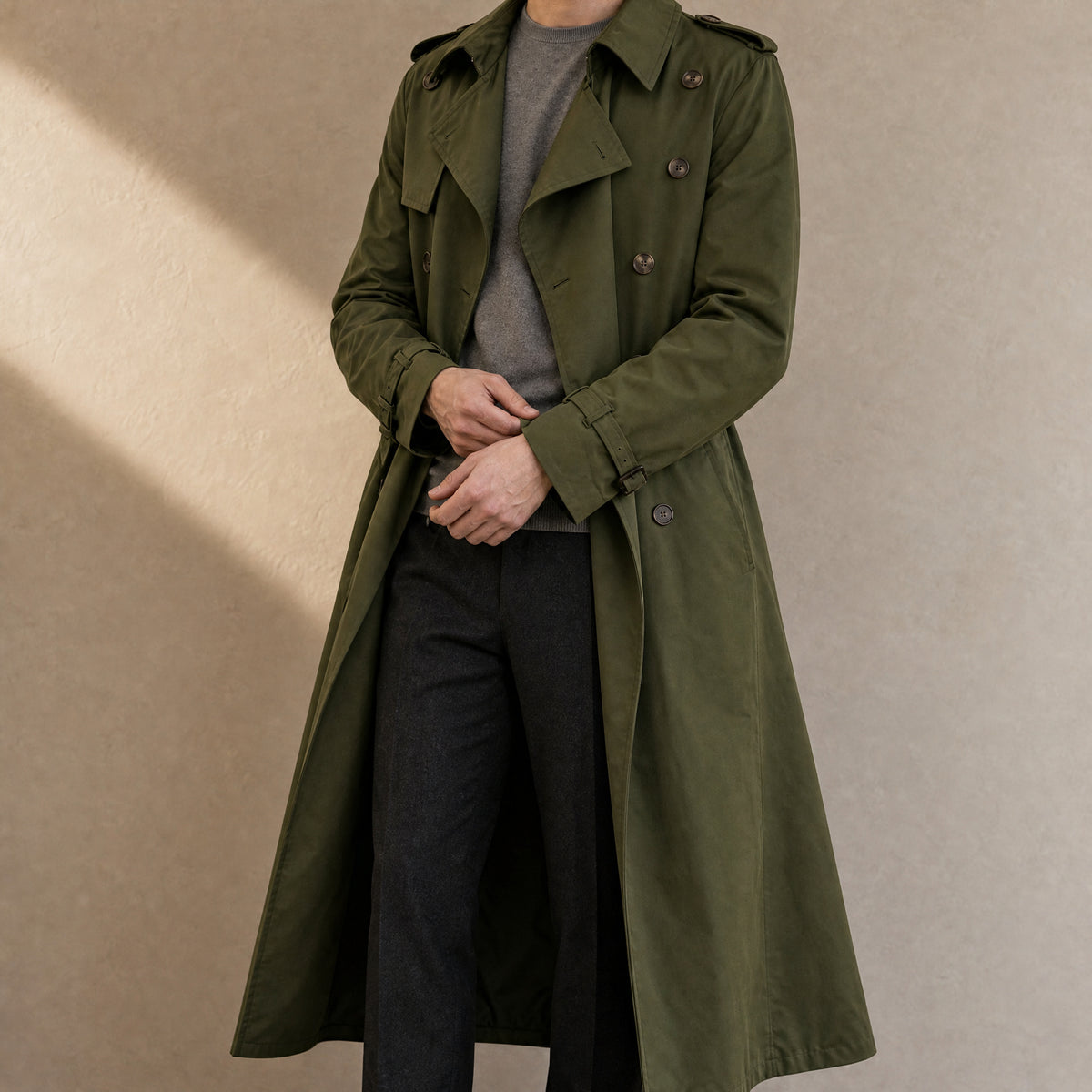 Snowcap Long Trench Coat in Green