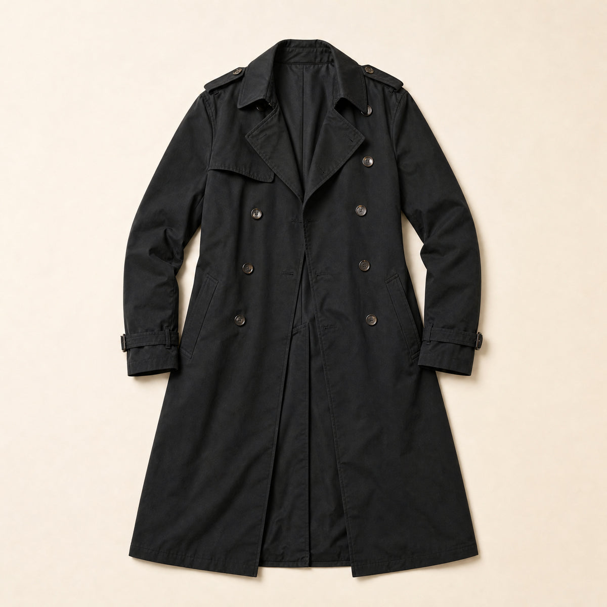 Snowdrift Long Trench Coat in Black