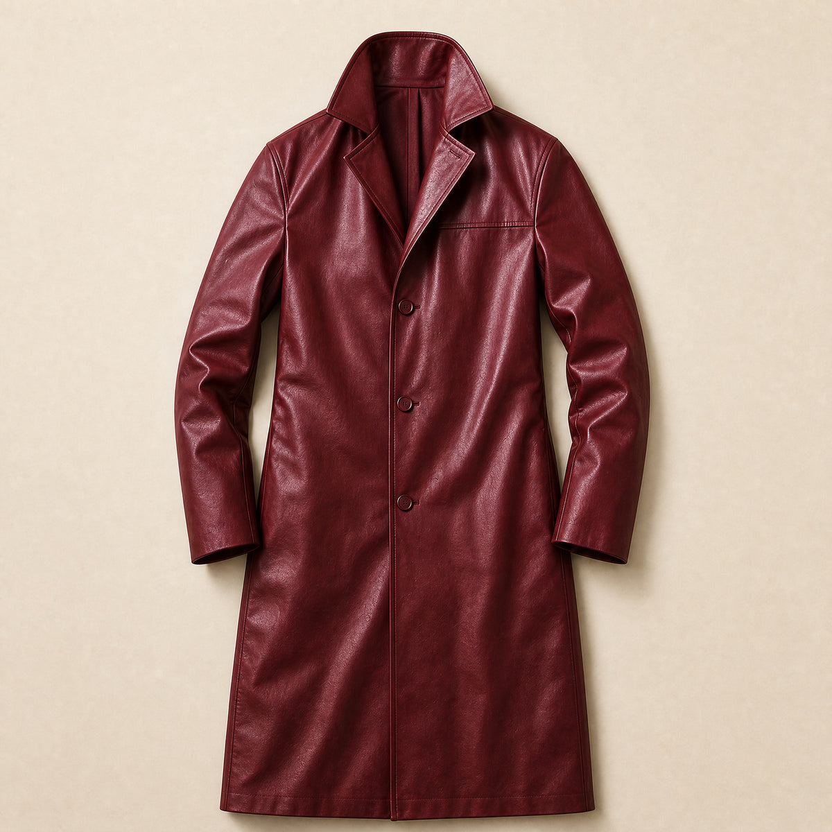 Snowfield Leather Trench Coat in Burgundy
