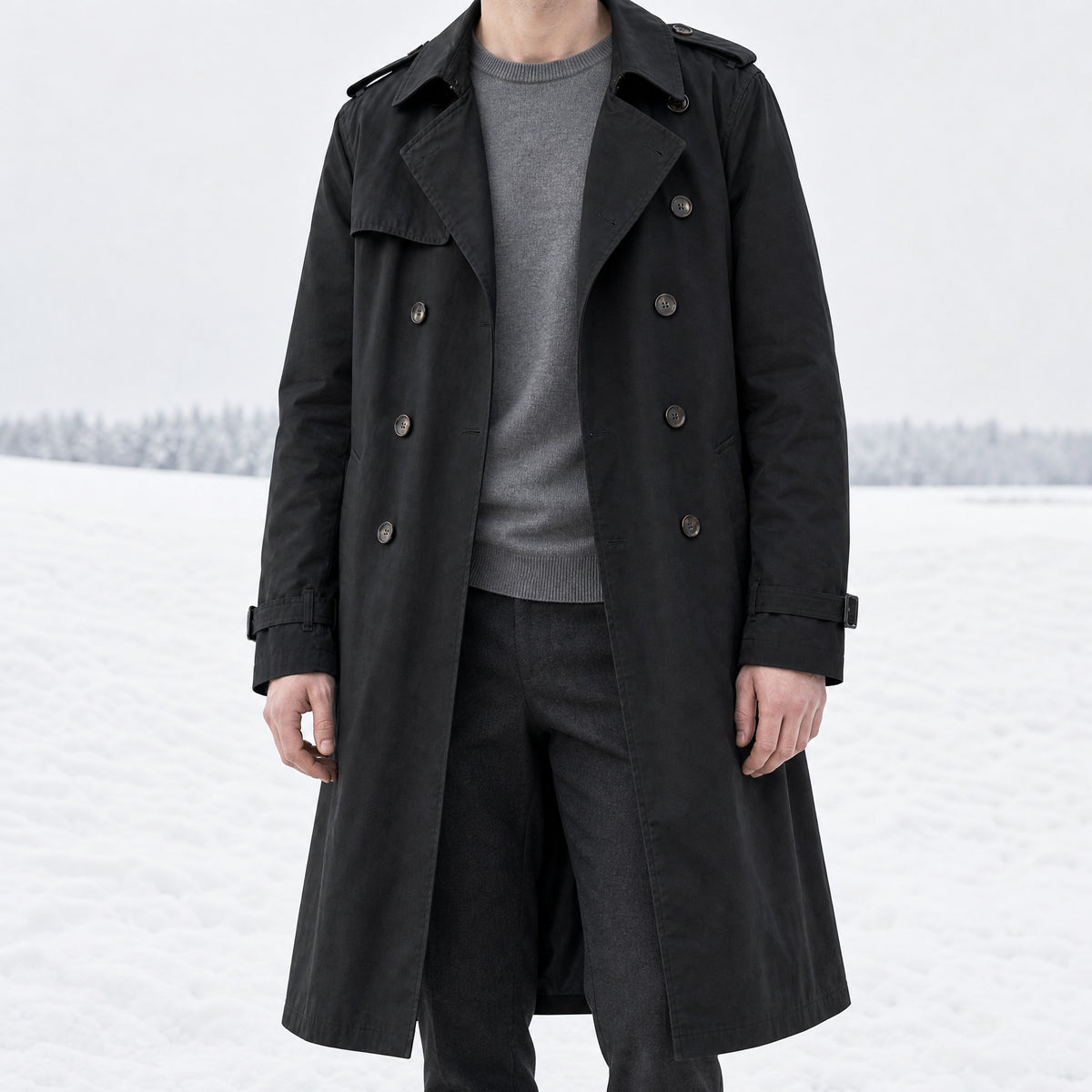 Snowmelt Long Trench Coat in Black