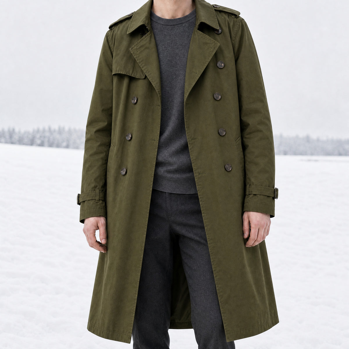 Snowmelt Long Trench Coat in Green