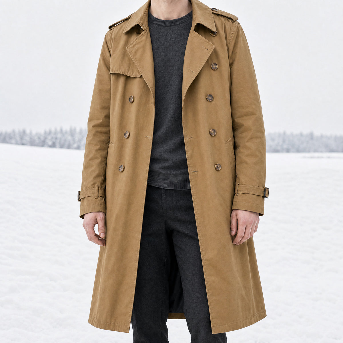 Snowmelt Long Trench Coat in Khaki