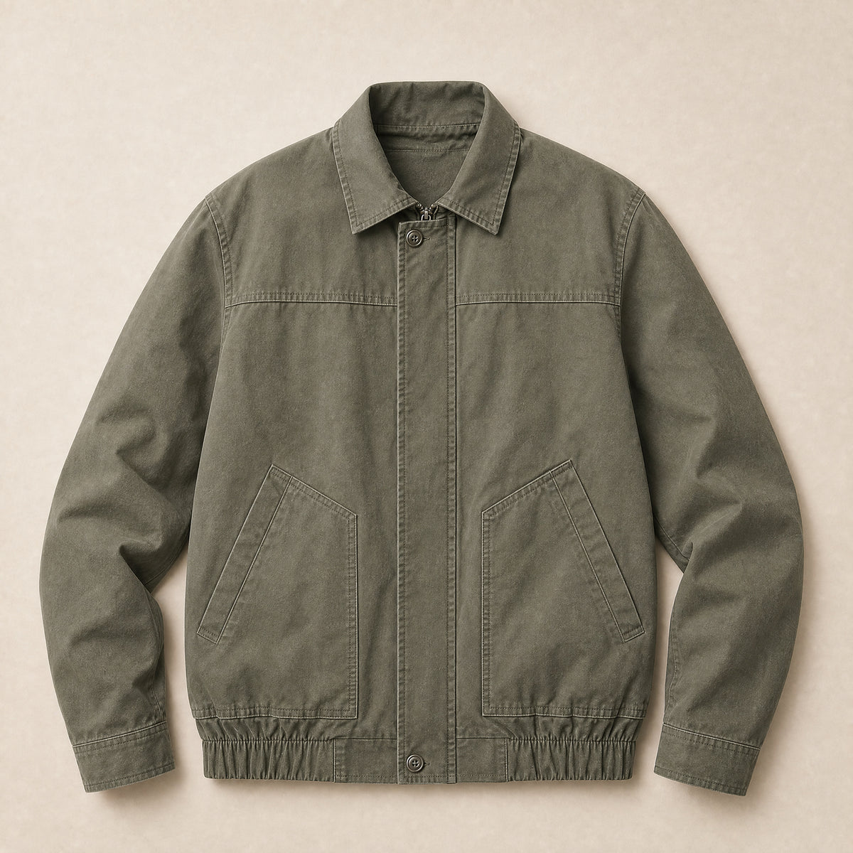 Sorrel Washed Cotton Bomber Jacket in Army Green
