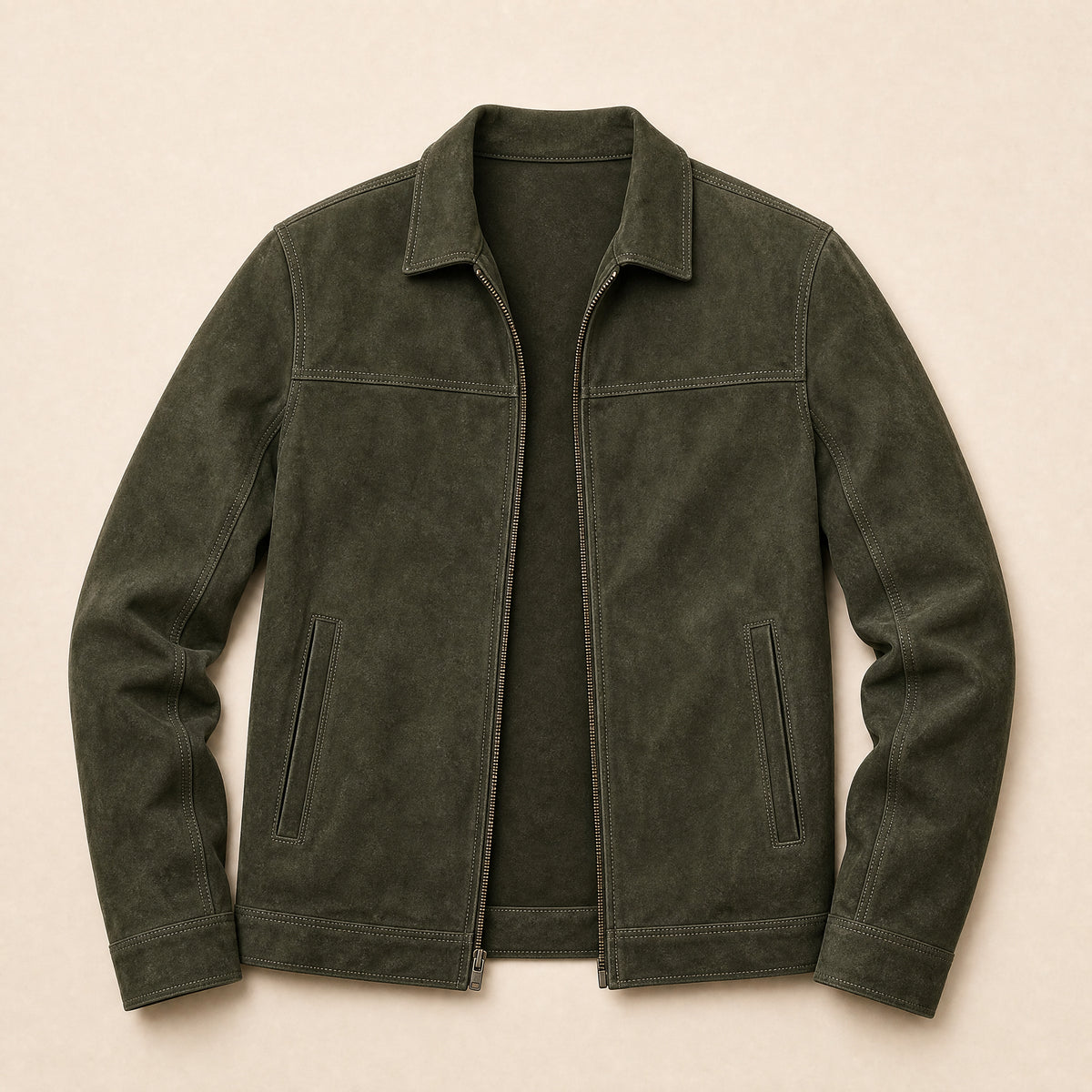 Southerly Leather Casual Jacket in Olive