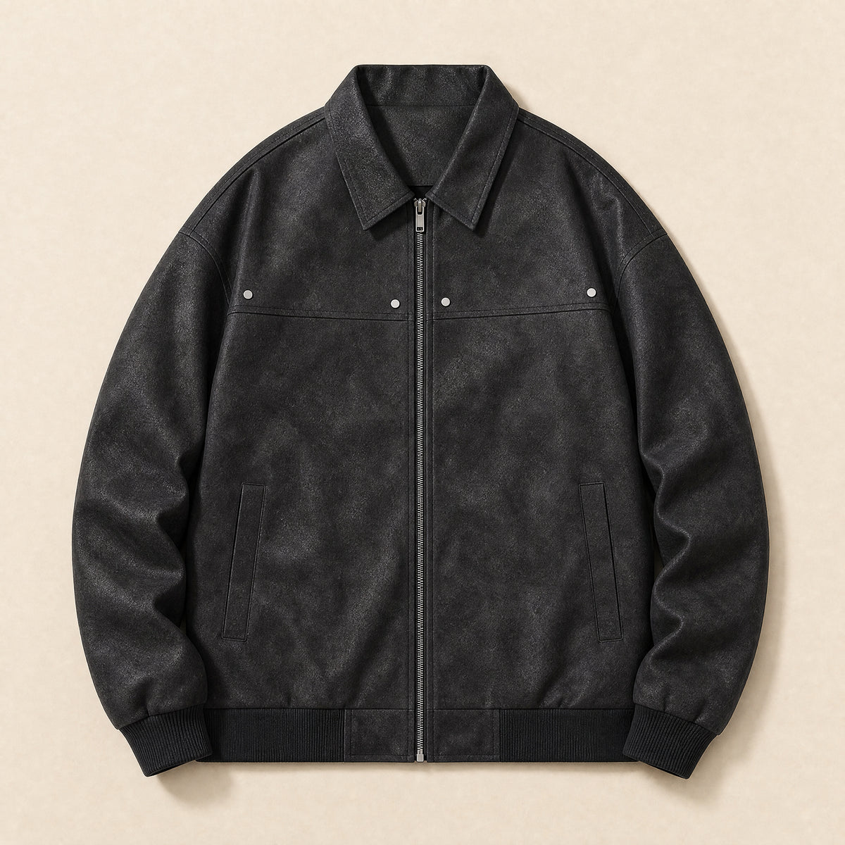 Spate Leather Bomber Jacket in Black