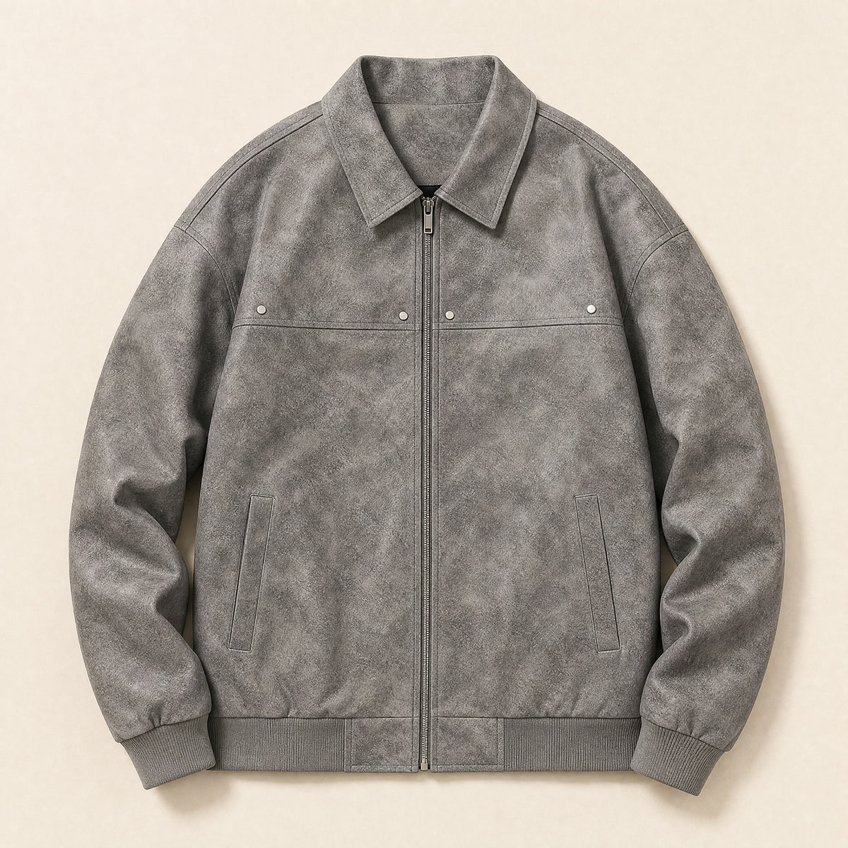 Spate Leather Bomber Jacket in Gray