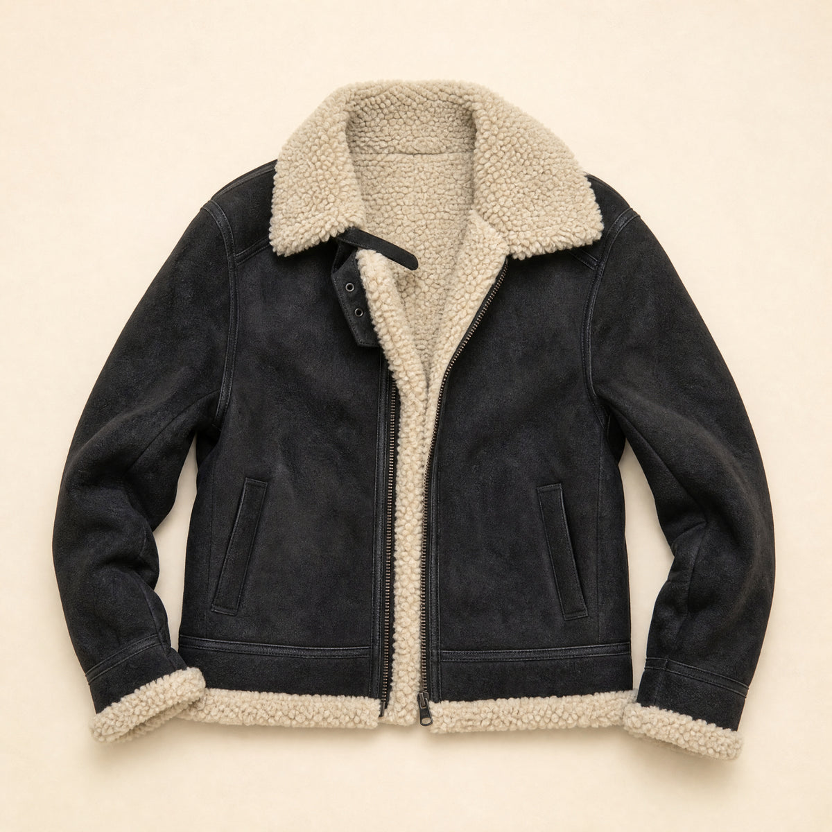 Spray Suede Shearling Jacket in Black