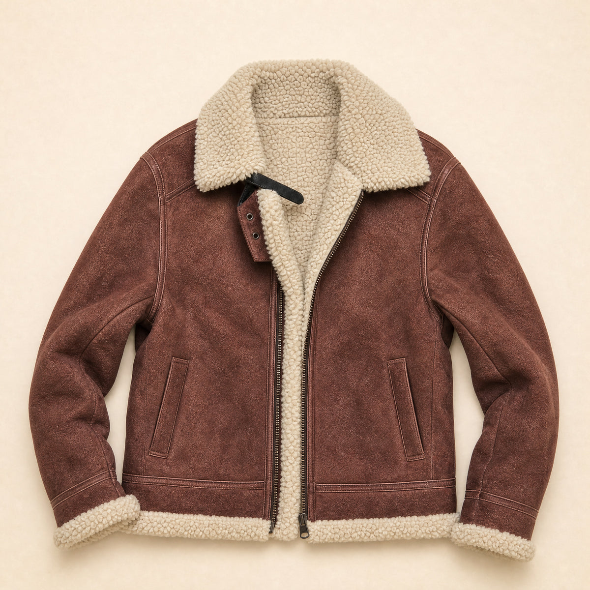 Spray Suede Shearling Jacket in Dark Red