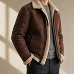 Spume Suede Shearling Jacket in Dark Red