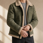Spume Suede Shearling Jacket in Olive Green