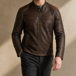 Spur Vintage Leather Biker Jacket in Brown