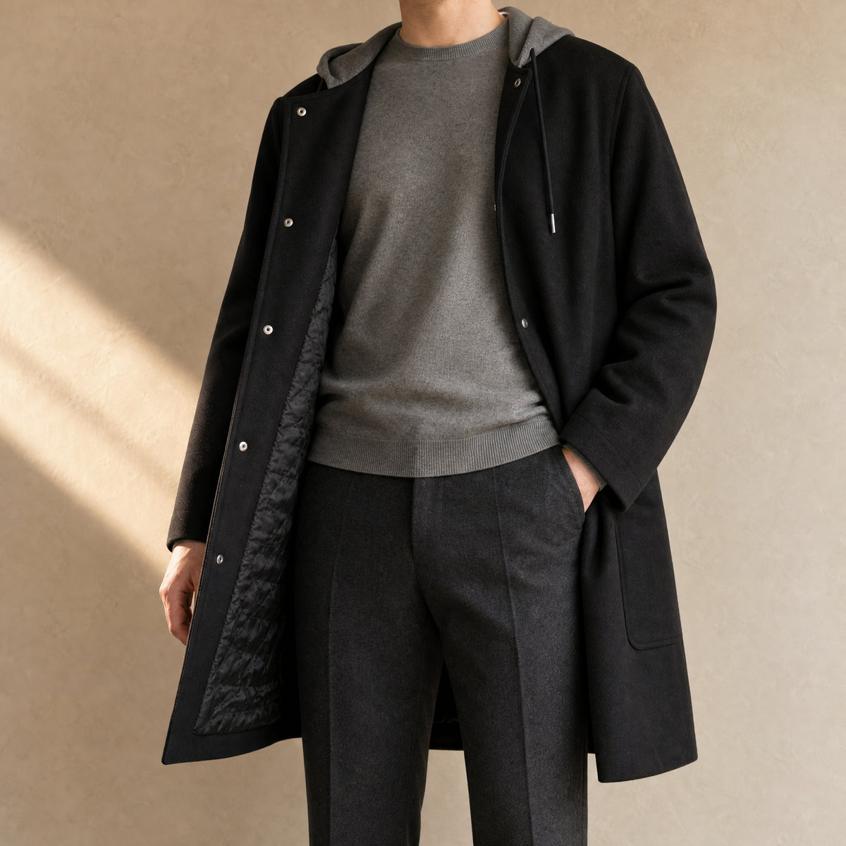 Squall Hooded Overcoat in Black