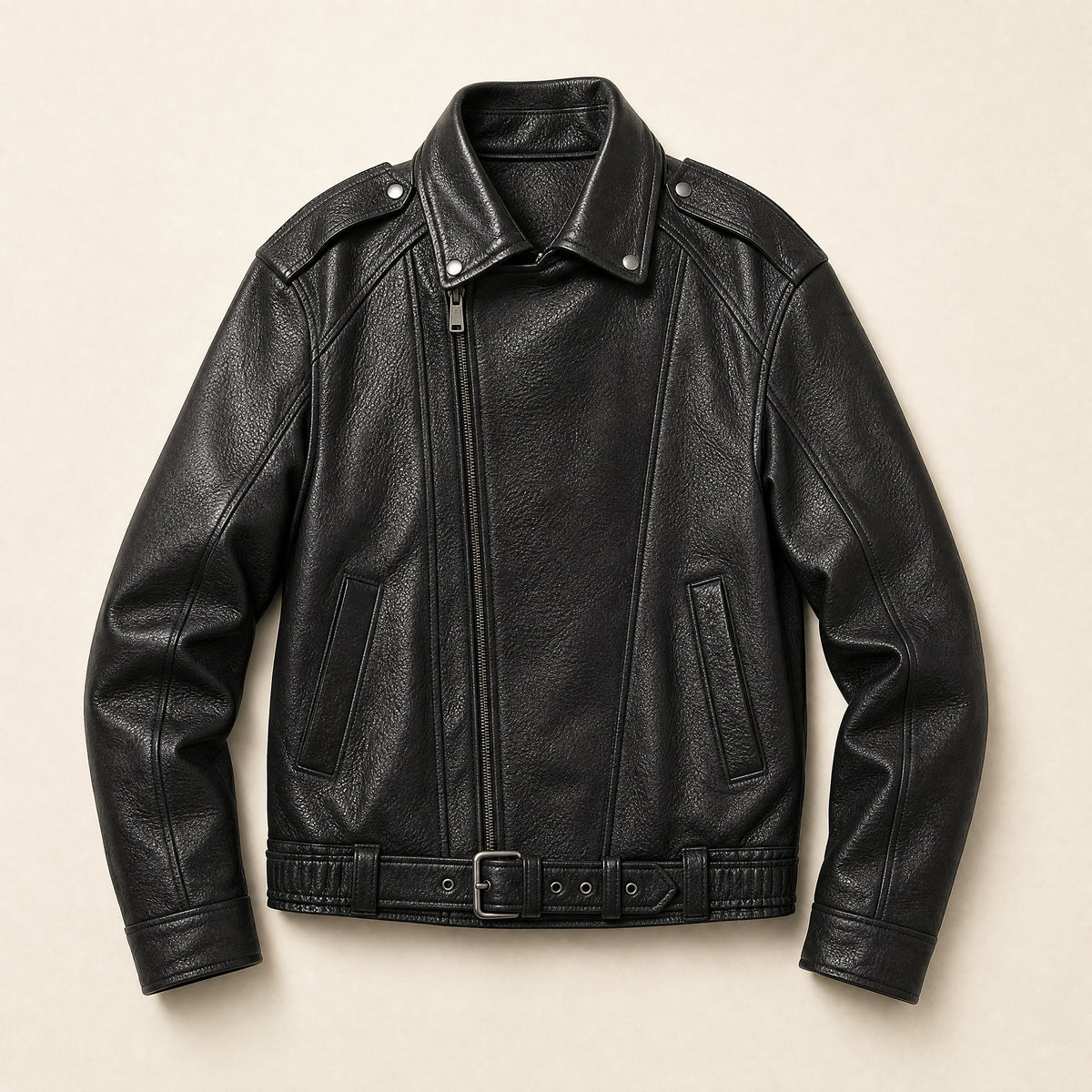 Starlight Leather Biker Jacket in Black