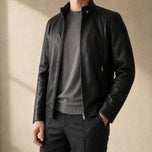 Steppe Leather Racer Jacket in Black