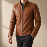 Steppe Leather Racer Jacket in Earth Yellow