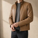 Steppe Leather Racer Jacket in Khaki