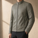 Steppe Leather Racer Jacket in Pea Green