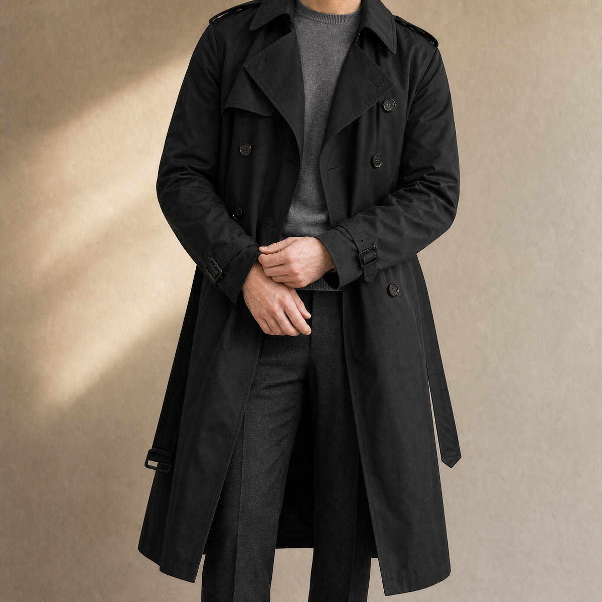 Strath Long Trench Coat in Black