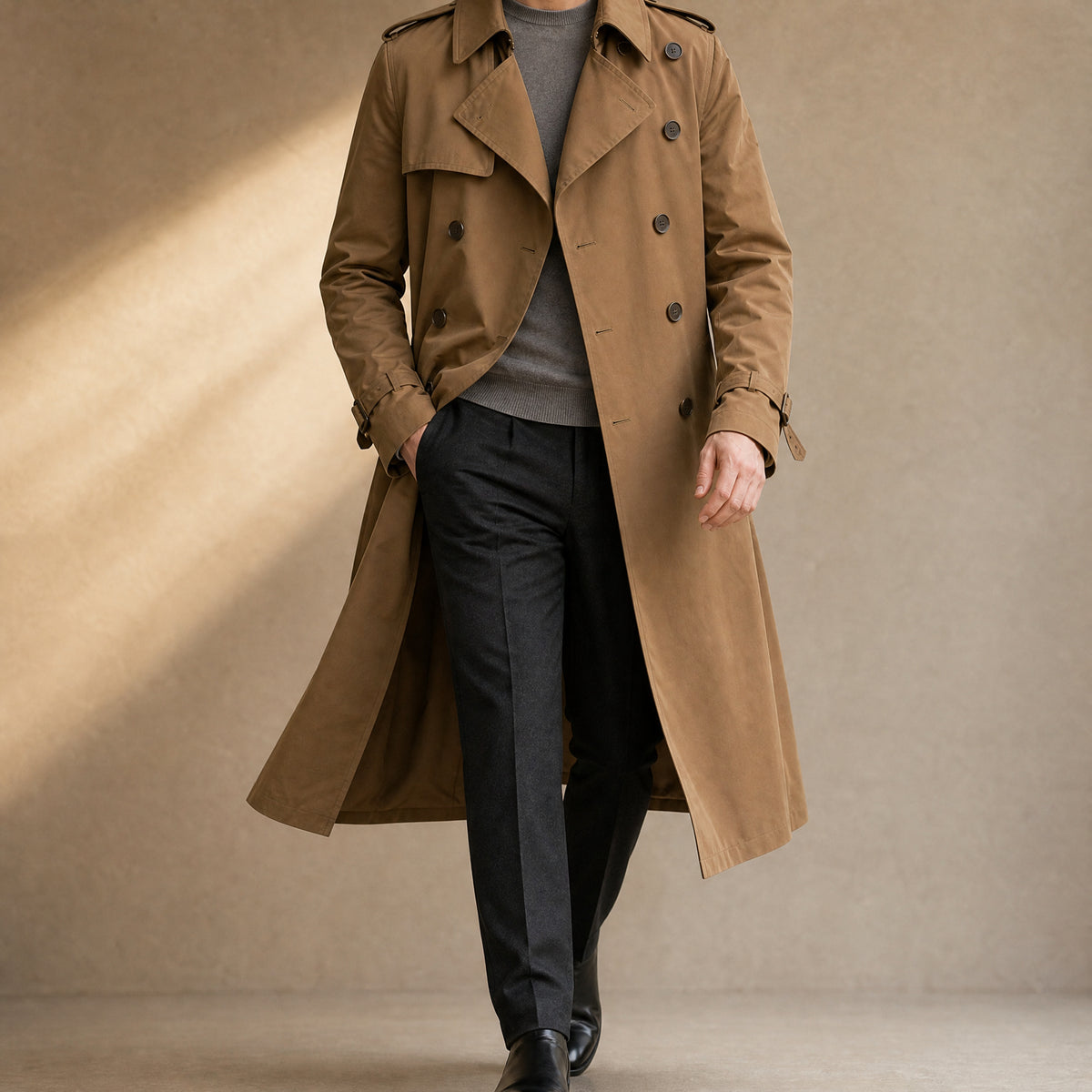 Strath Long Trench Coat in Khaki