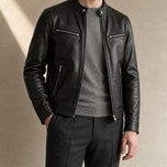 Stratus Faux-Leather Cafe Racer Jacket in Black