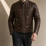Stratus Faux-Leather Cafe Racer Jacket in Brown
