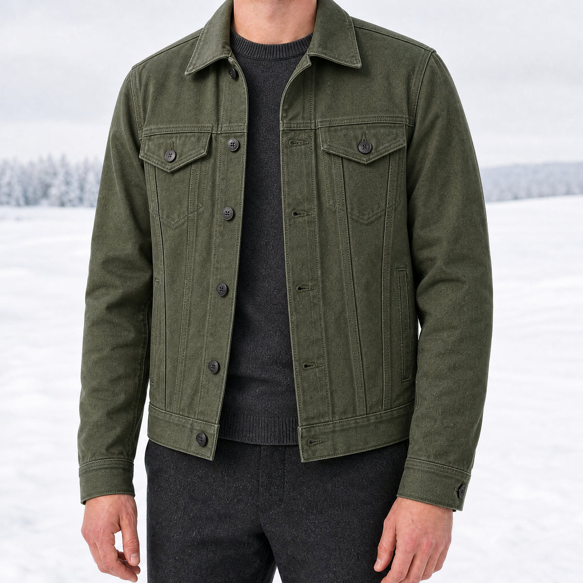 Sunfall Cotton Trucker Jacket in Army Green