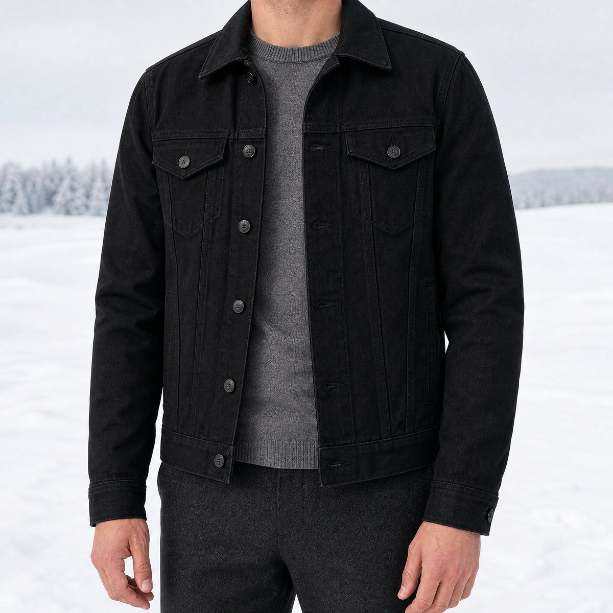 Sunfall Cotton Trucker Jacket in Black