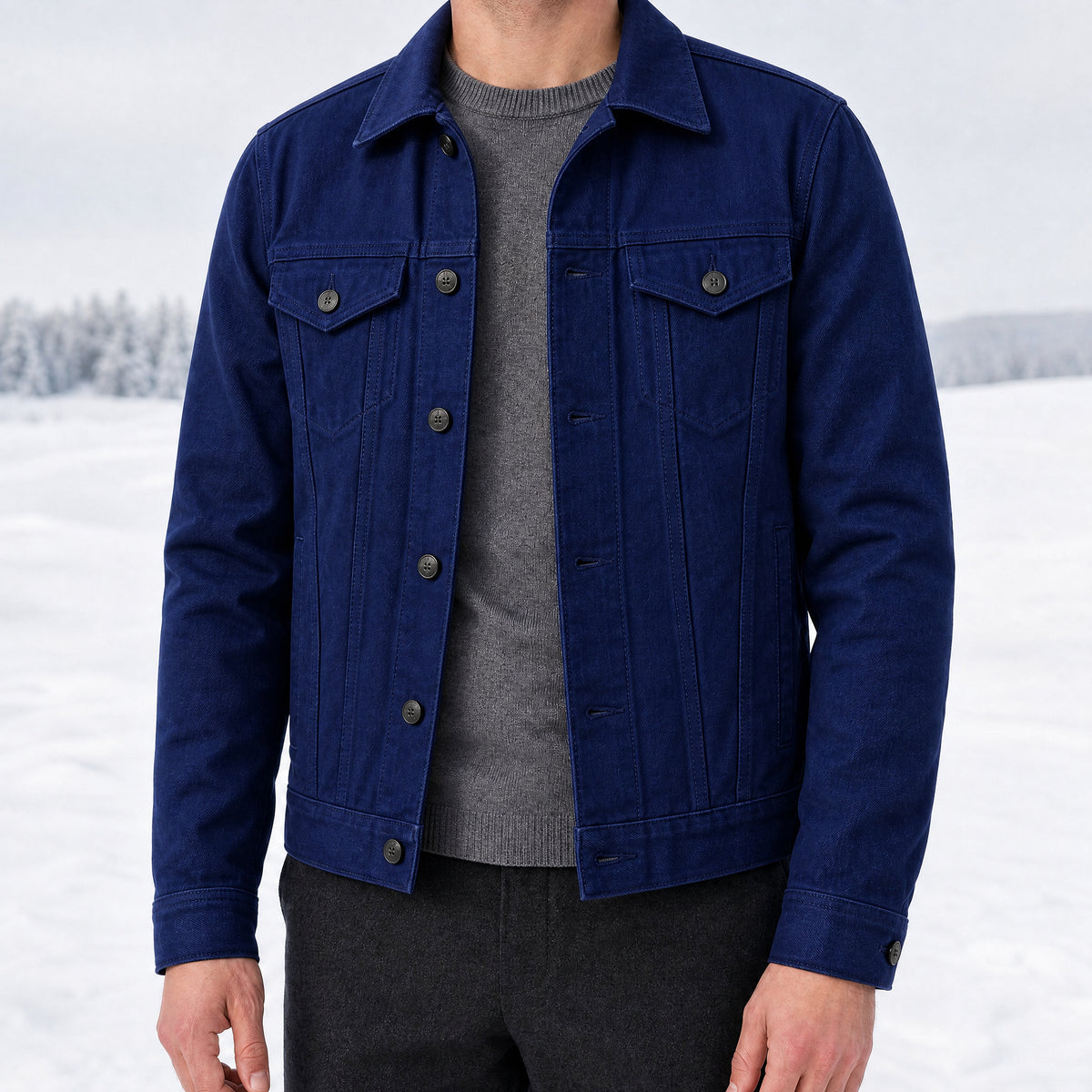 Sunfall Cotton Trucker Jacket in Navy Blue