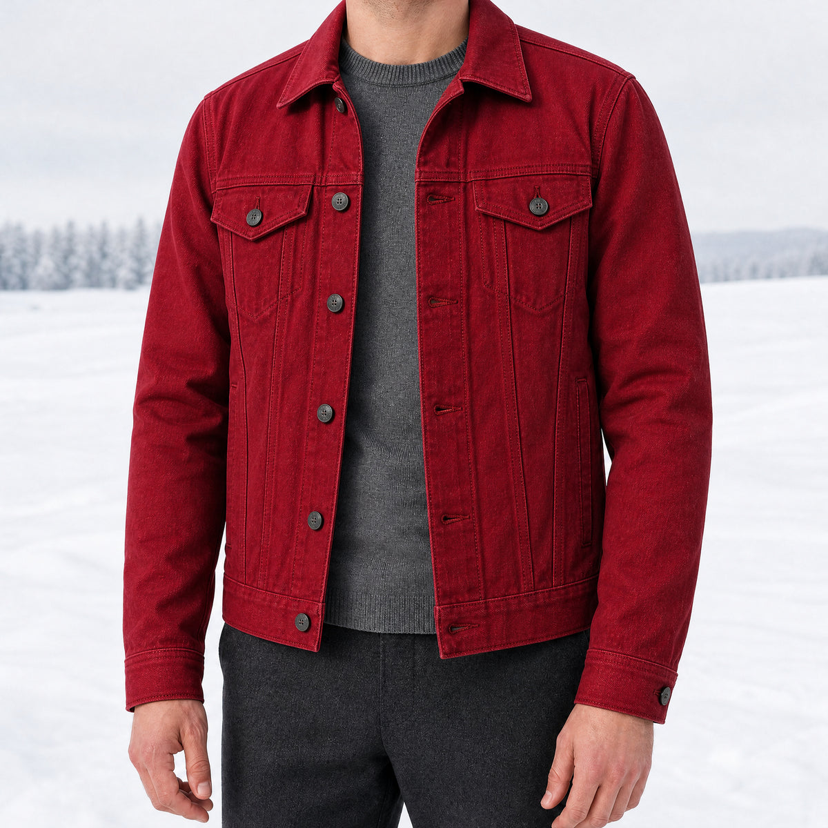 Sunfall Cotton Trucker Jacket in Red