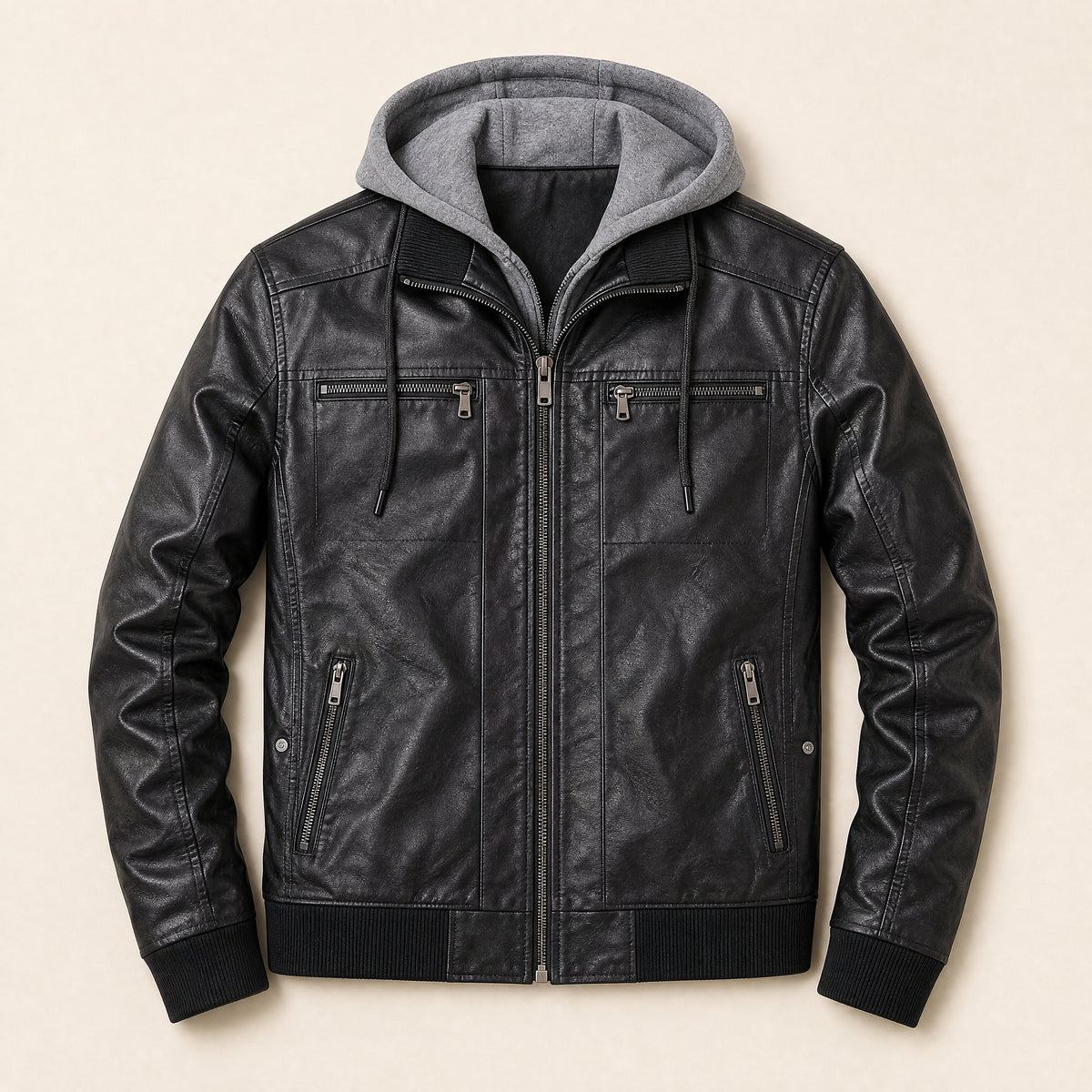 Swell Hooded Leather Jacket in Black
