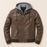 Swell Hooded Leather Jacket in Brown