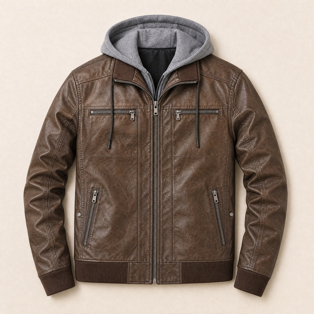 Swell Hooded Leather Jacket in Brown